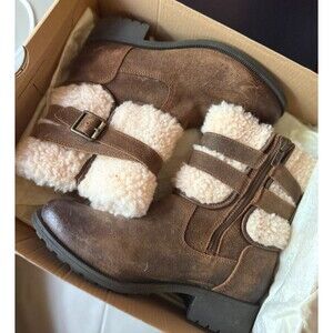 UGG Blayre III Dove Leather Sheepskin Cuff Ankle Boots Size 7W